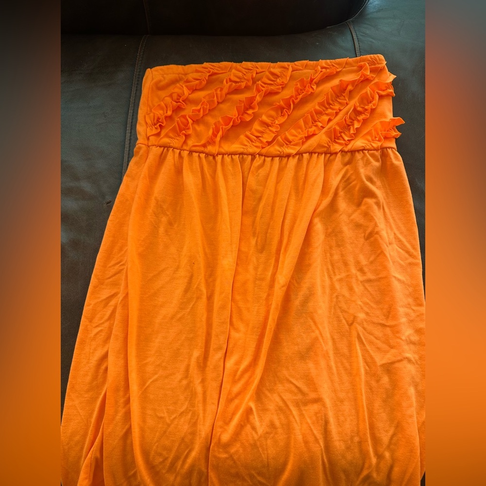 Bright Orange Ruffle swim suit cover up by OP.  Juniors size XL strapless